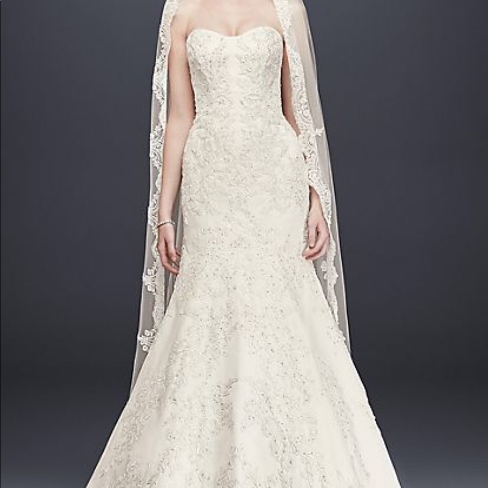 Oleg Cassini Satin Lace Strapless Wedding Dress